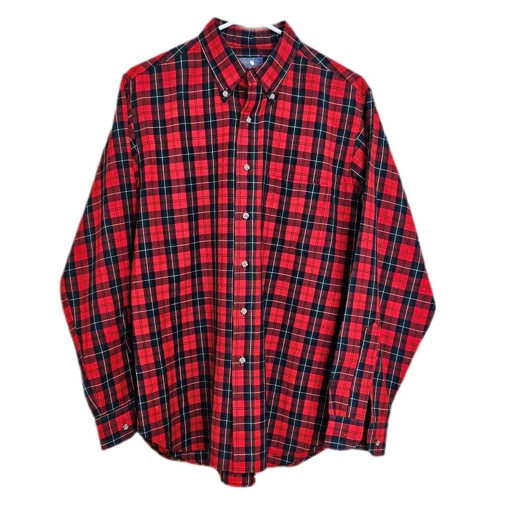 vintage cottagecore grunge red plaid pendleton wool flannel shirt
